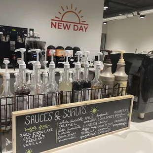 a display of new day coffee and smoothies
