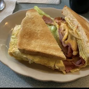 Ham off the bone and egg sandwich