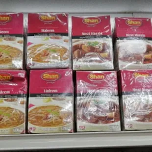 a display of a variety of soups