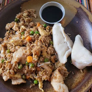 Fried rice and dumplings ... mmm