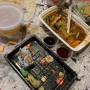 Sushi and teriyaki chicken