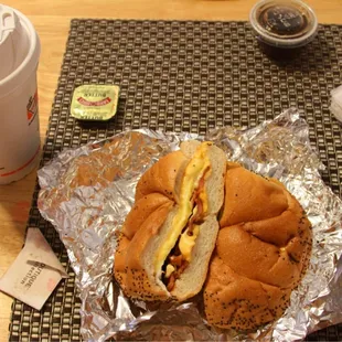 Bacon egg and cheese on a roll