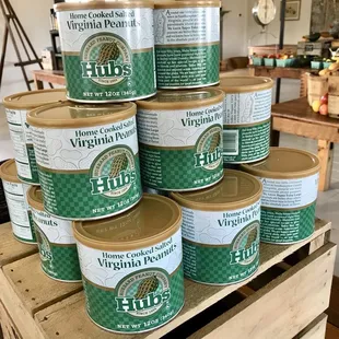 a stack of canned food