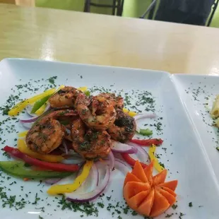 grilled shrimp and vegetables