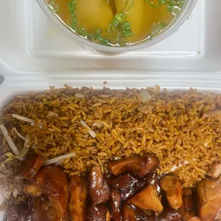 wonton soup &amp; bourbon chicken