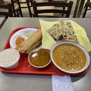 Chicken Korma, Masala Dosa, Garlic Naan