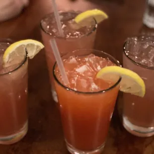 three glasses of drinks