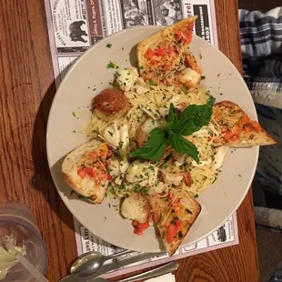 Seafood Scampi - Angel Hair Pasta, Lump Crabmeat, Jumbo Shrimp, Jumbo Scallops, and Bruschetta