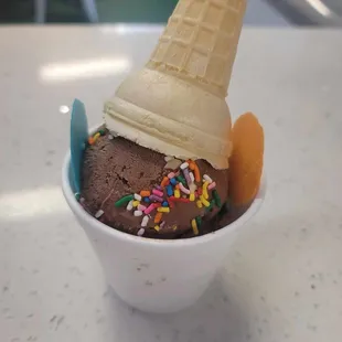 an ice cream cone with sprinkles