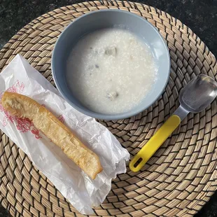 My comfort food! Pork and Preserved Egg Congee w/fried dough