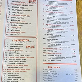 Lunch menu, chef's specialties, and side orders.