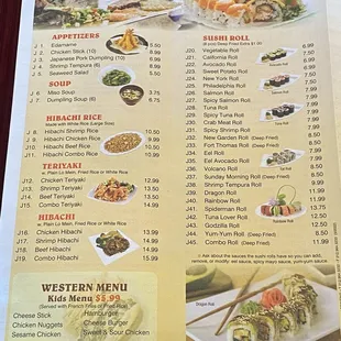 Japanese menu