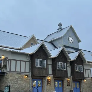 Brewery at dusk with Christmas lights