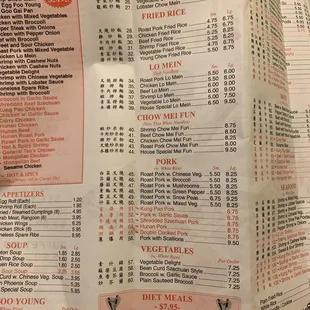 the menu of the restaurant
