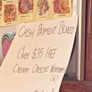 Cash payment benefit