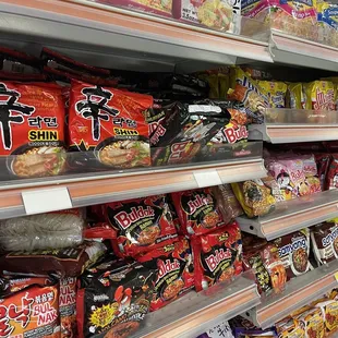a variety of ramen and noodles
