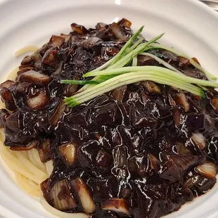 Jjajangmyun-black bean sauce over noodles