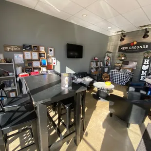 Seating area with crafts for sale
