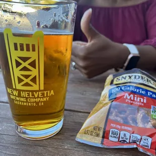 Beer pretzels and thumbs up