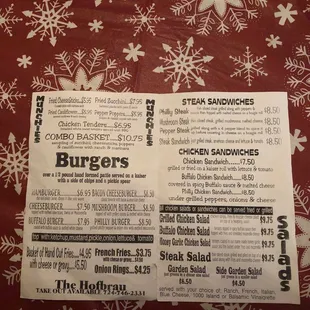 Dive bar menu