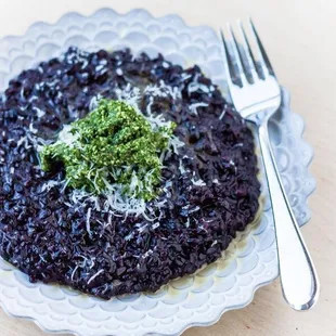 Black mushroom risotto rice (with heavy cream parmenson cheese)