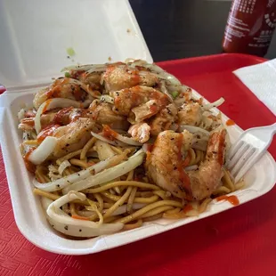 I accidentally found myself ordering shrimp chow mein. So far so tasty.