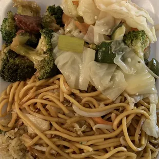 Half and half one item. Almost out of broccoli beef 50 min before closing and finished the item off with mixed veggies.