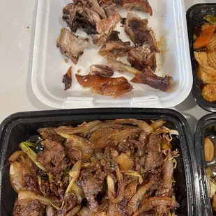 Roasted duck and Mongolian beef