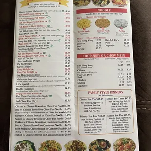 Menu as of May 2022