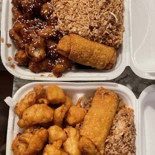 Sesame chicken (top). Sweet &amp; sour chicken (bottom).
