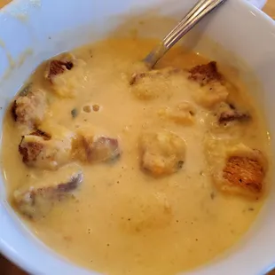 Butternut squash soup w/ homemade croutons.