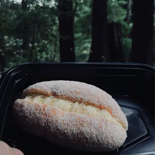 Cream bun with tons of filling and perfect for breakfast on-the-go
