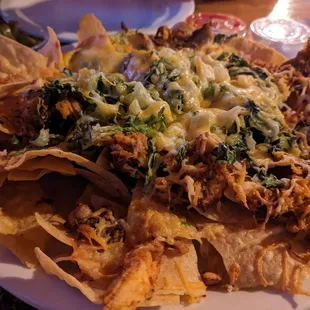 Nachos with pulled pork and chicken (I'll ask to have the lettuce thrown on AFTER they cook it in the future.)