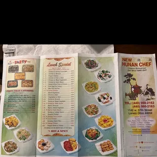 the menu for the restaurant