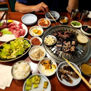Dinner @New Hyung Je Korean Restaurant; 7/13/2024. Our Korean Food Spread for two. Very cool, that u can also refill some of your Banchan!