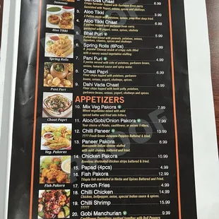 the menu of the restaurant