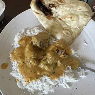 Lamb Korma with rice and Butter Naan