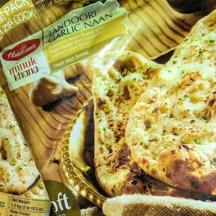 Value packs garlic naan. Just bake to heat and eat.