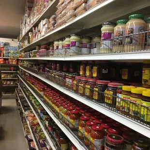 shelves of spices and condiments