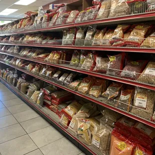 shelves of bread and cereals