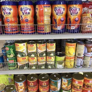 Saag, mango pulp and health drinks