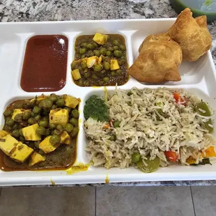 Tamarind Sauce is awesome. The best Somosas and rice I&apos;ve ever had. This food is vegetarian, but fools my taste buds.