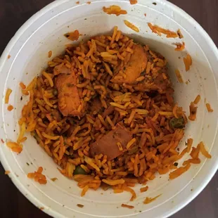 Chicken Biriyani had a lot of coloring, hard chicken pieces and no flavor
