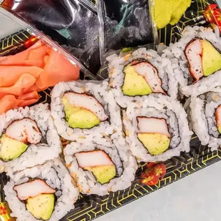 a variety of sushi rolls