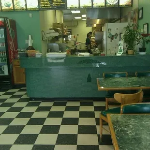 a checkered floor in a restaurant