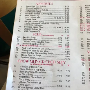 the menu for the restaurant