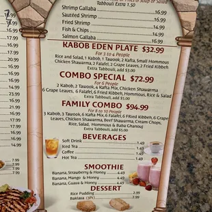 Current menu with updated prices 9-26-22