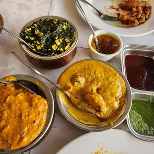 Shrimp korma, chicken madras and makai palak
