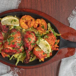 a skillet of food on a table