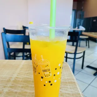 a glass of orange juice